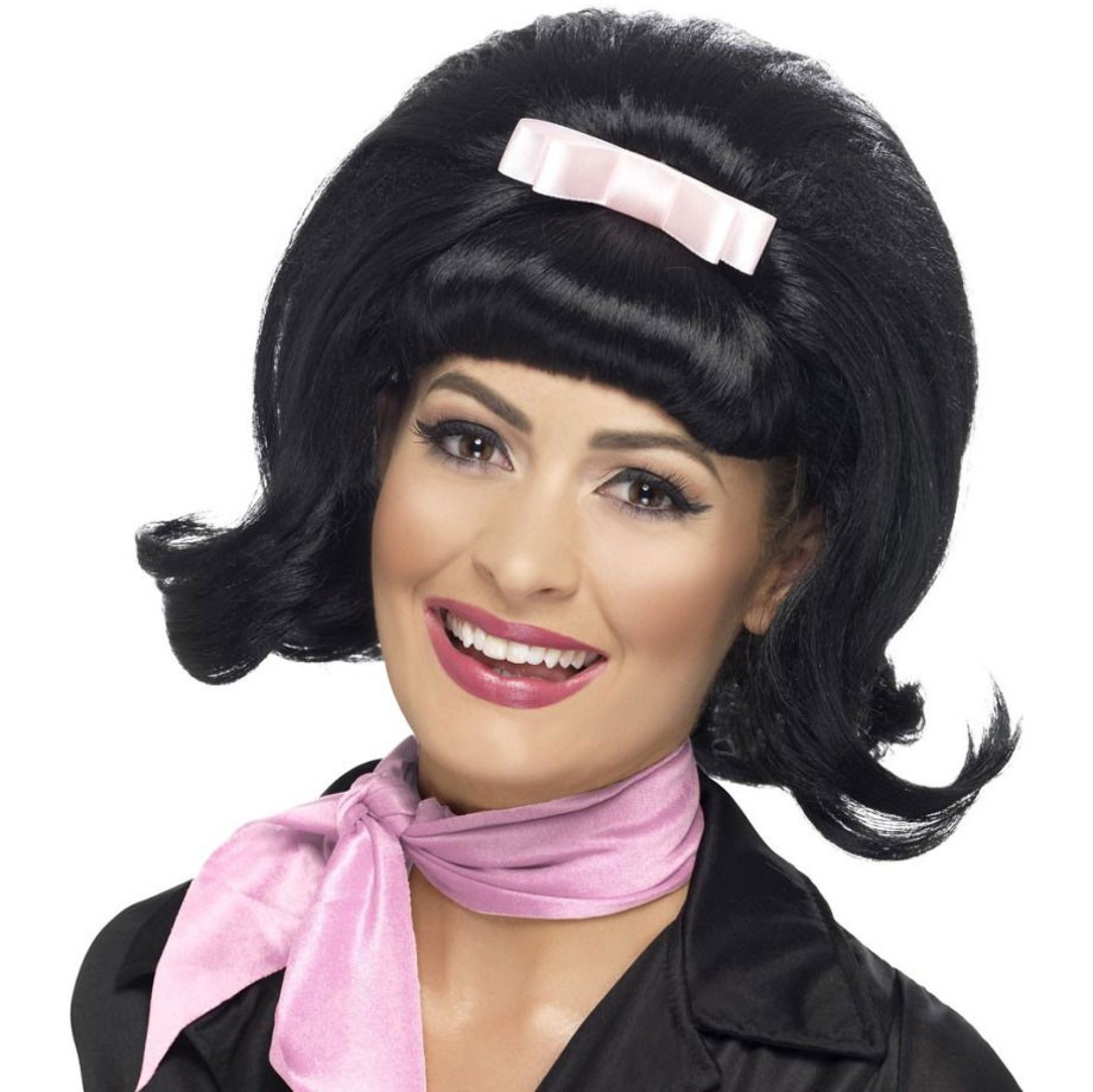 Peruca Preta Anos 60 com Laço.