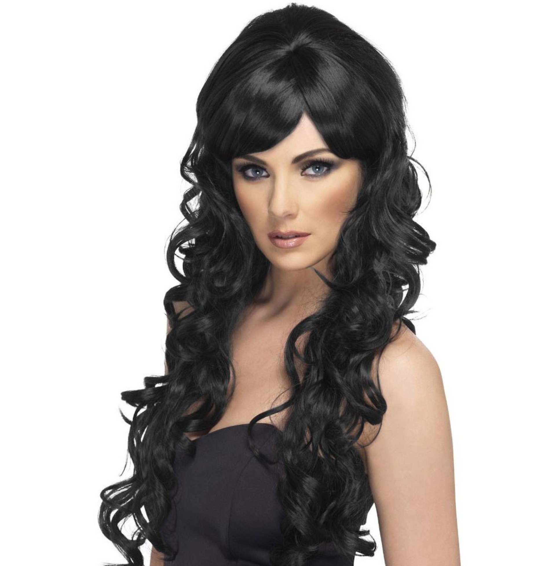 Peruca Preta Comprida Ondulada