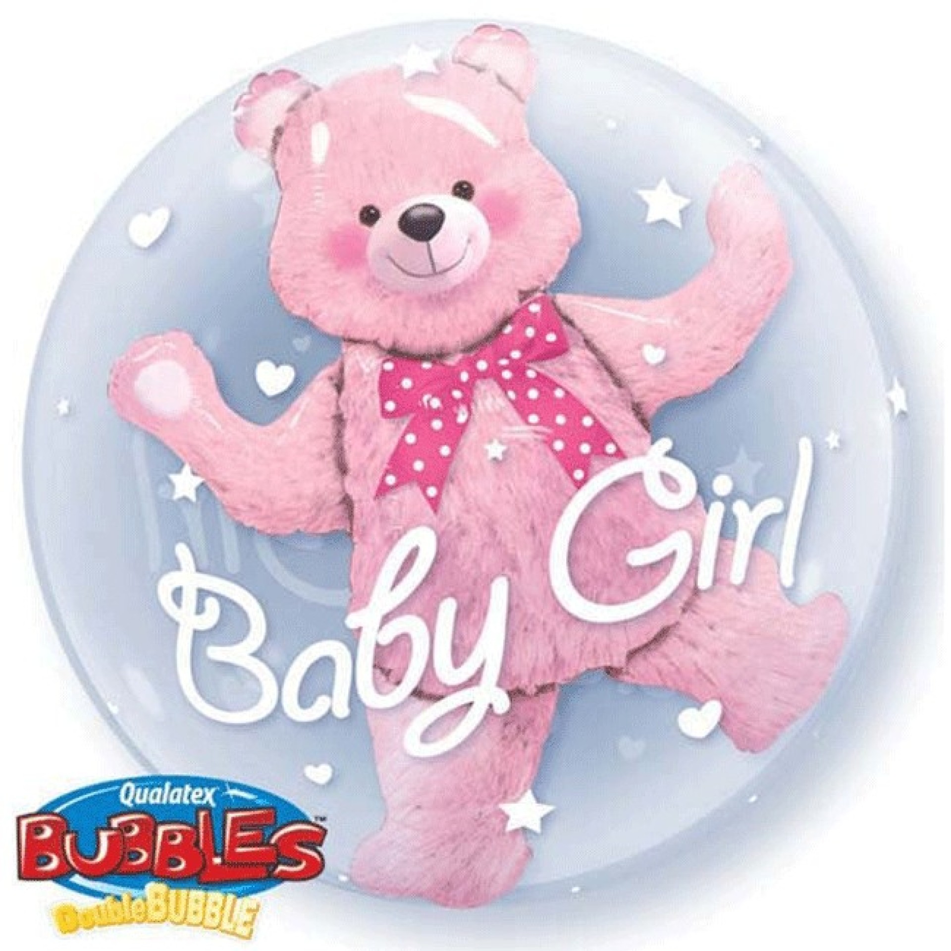 Balão Bubble Baby Girl Urso Rosa