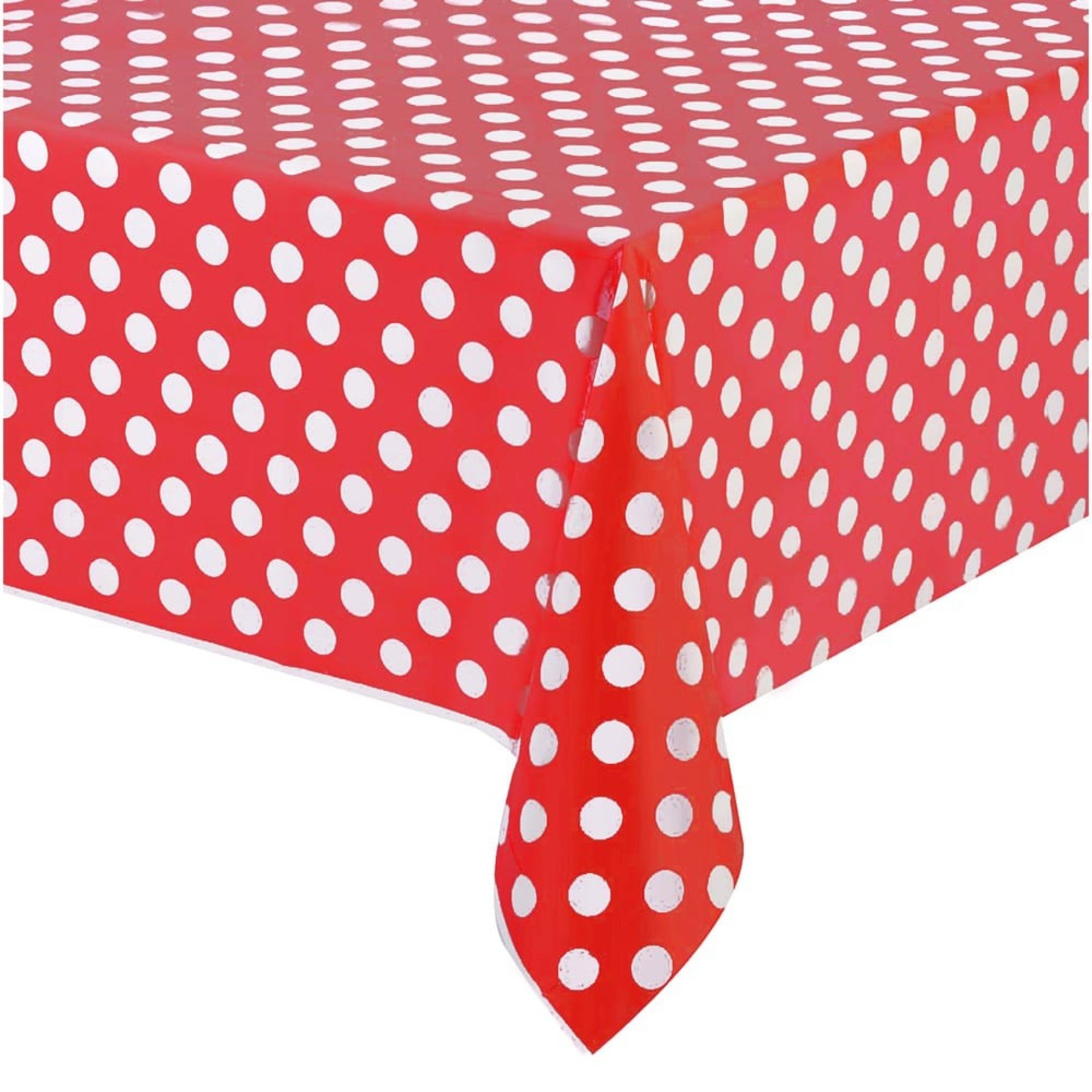 Toalha Plástica Vermelha com Bolas Brancas