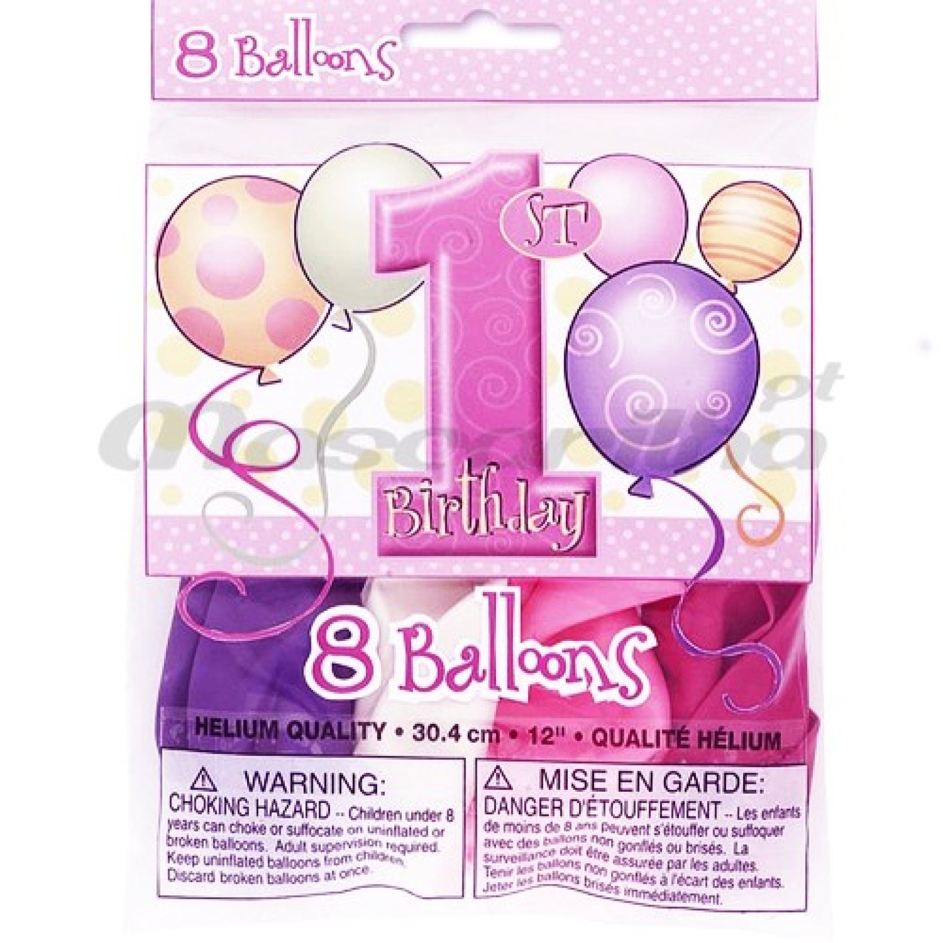 Balões 1º Aniversário ROSA 8 unid