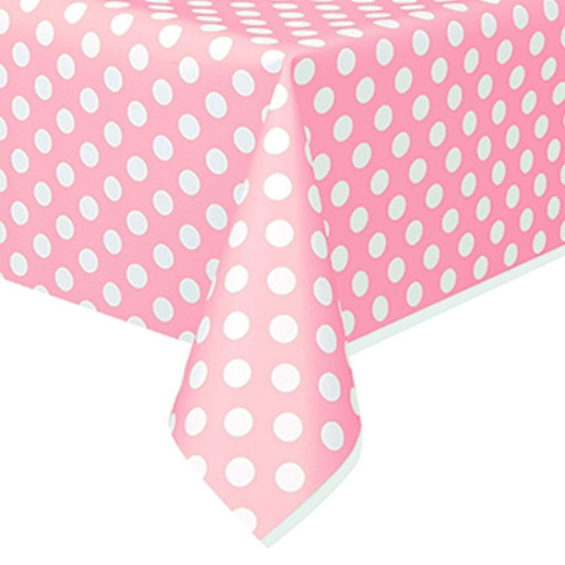 Toalha Plástica Rosa com Bolas Brancas