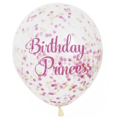 Balo Birthday Princess com Confeti Rosa 6un