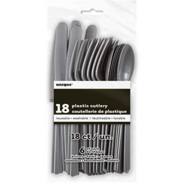Pack Talheres Reutilizáveis Prateado 18 unid Pack Talheres Reutilizáveis Prateado 18 unid