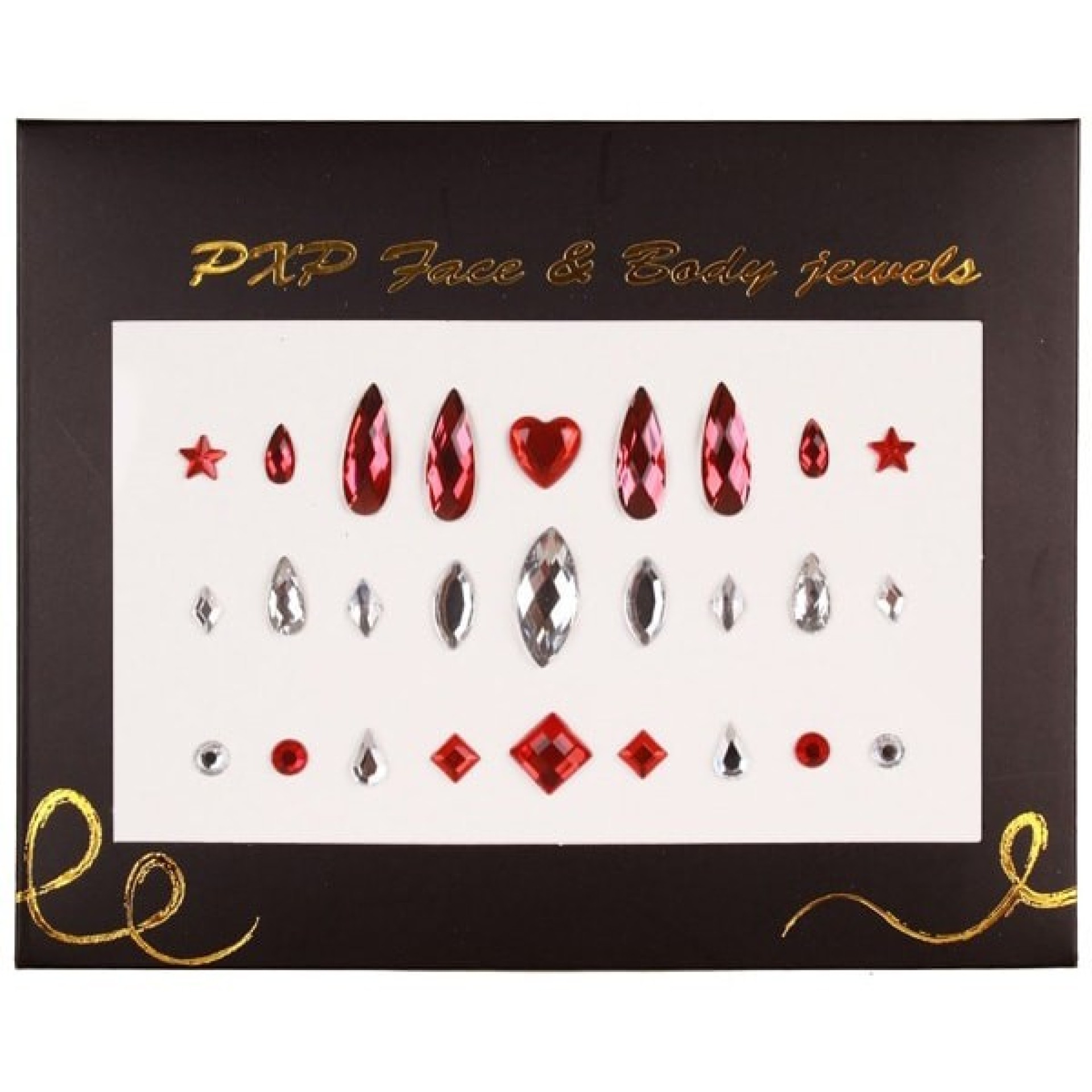 Brilhantes Corporais Adesivos Red Silver 27unid