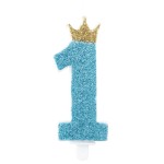 Vela 1 Aniversrio Menino Azul com Glitter