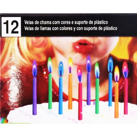 Velas com Chamas Coloridas 12 unid