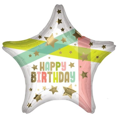 Balo Estrela Pastel Happy Birthday 48cm