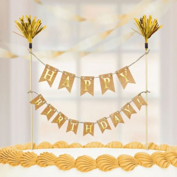 Topo Bolo Bandeirinhas Douradas