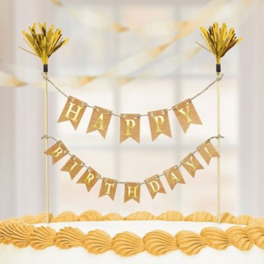 Topo Bolo Bandeirinhas Douradas Topo Bolo Bandeirinhas Douradas