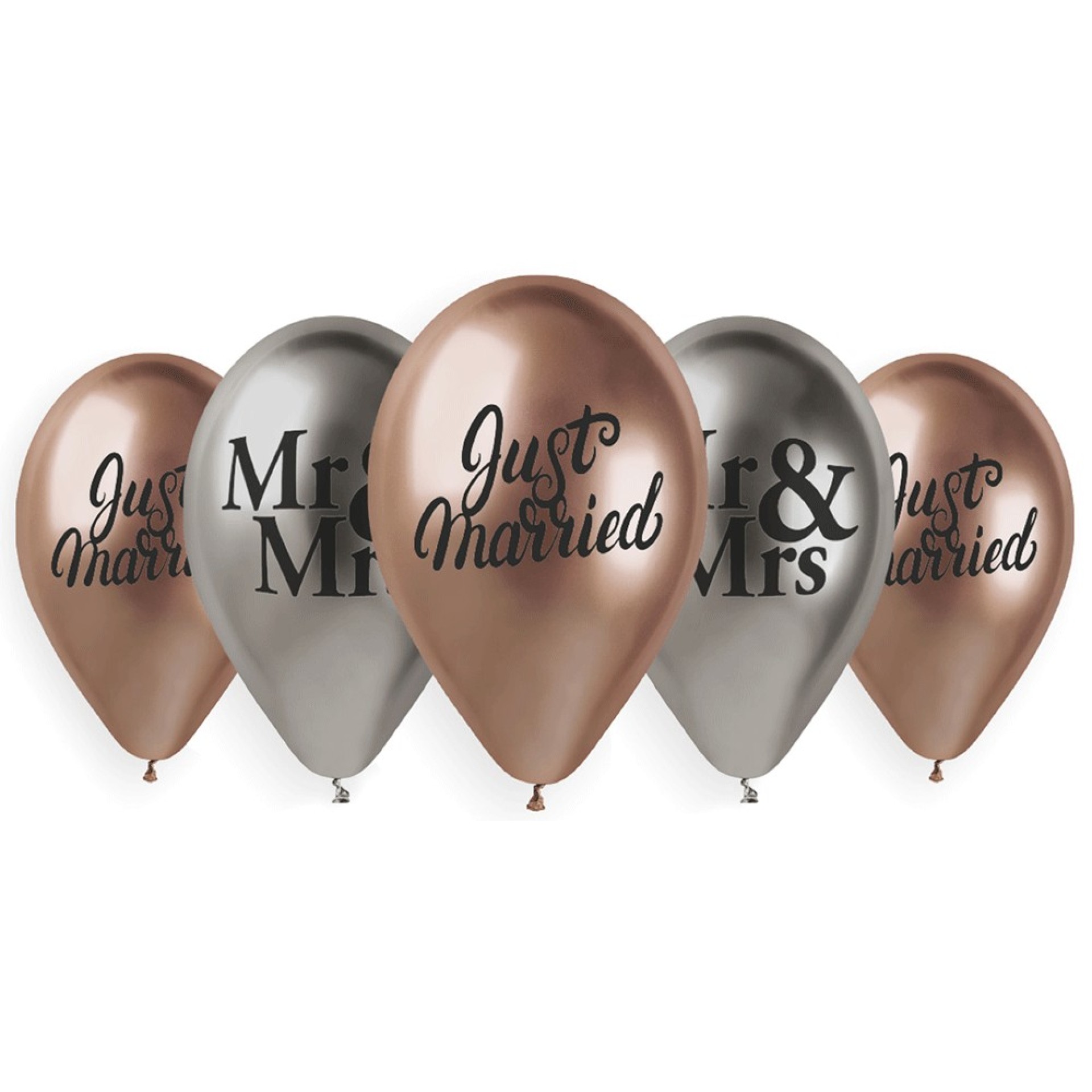 Balões Rose Gold e Prata Just Married 5 unid