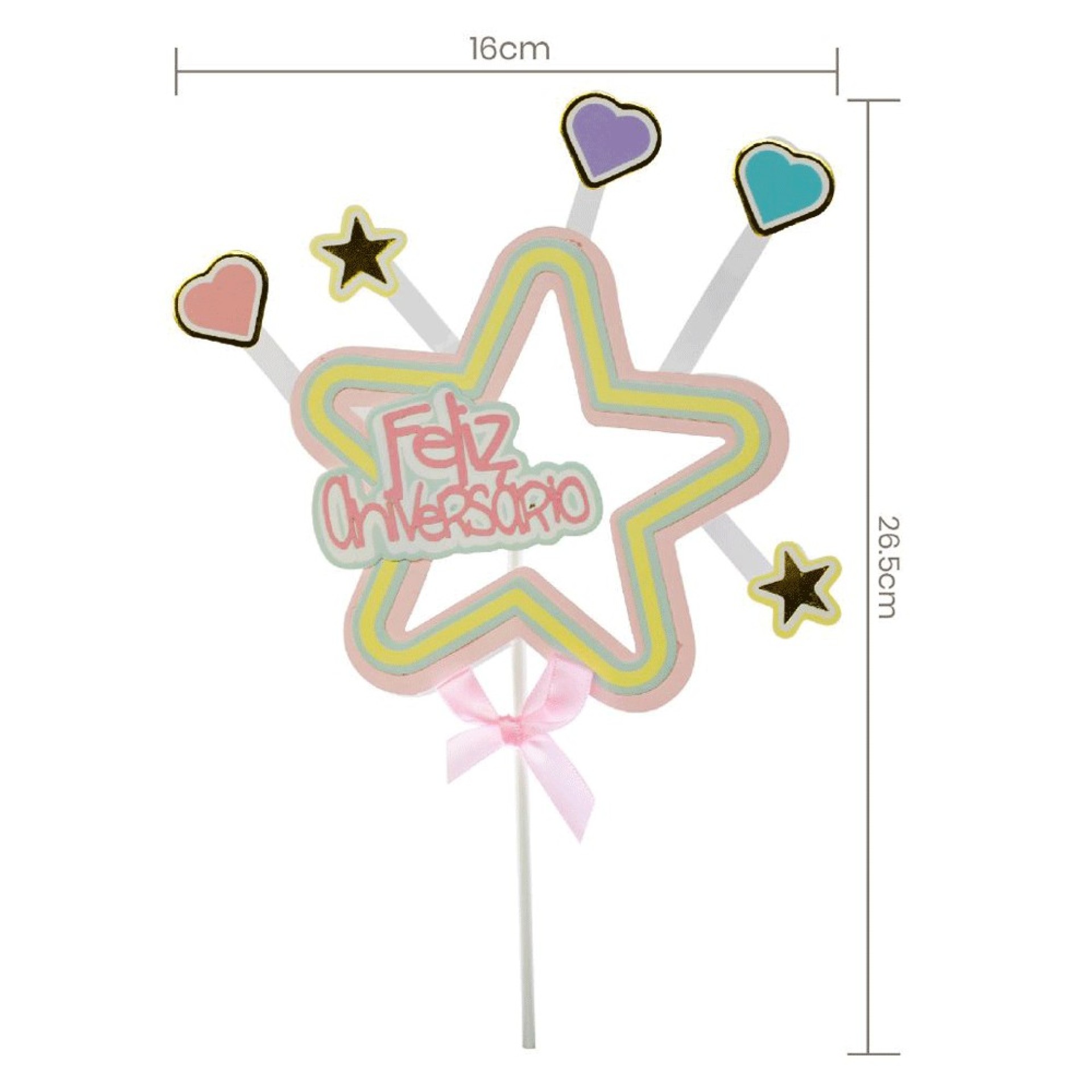 Topo Bolo Feliz Aniversario Com Estrelas