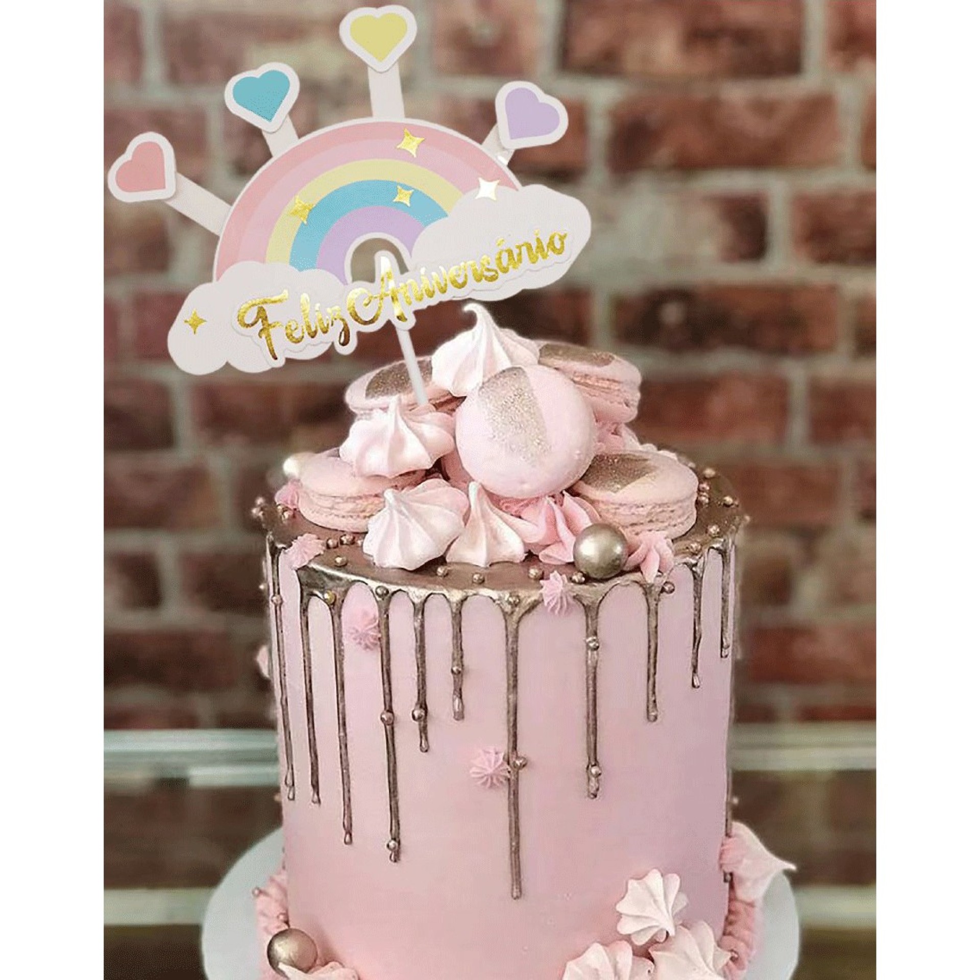 Topo Bolo Feliz Aniversário Arco íris