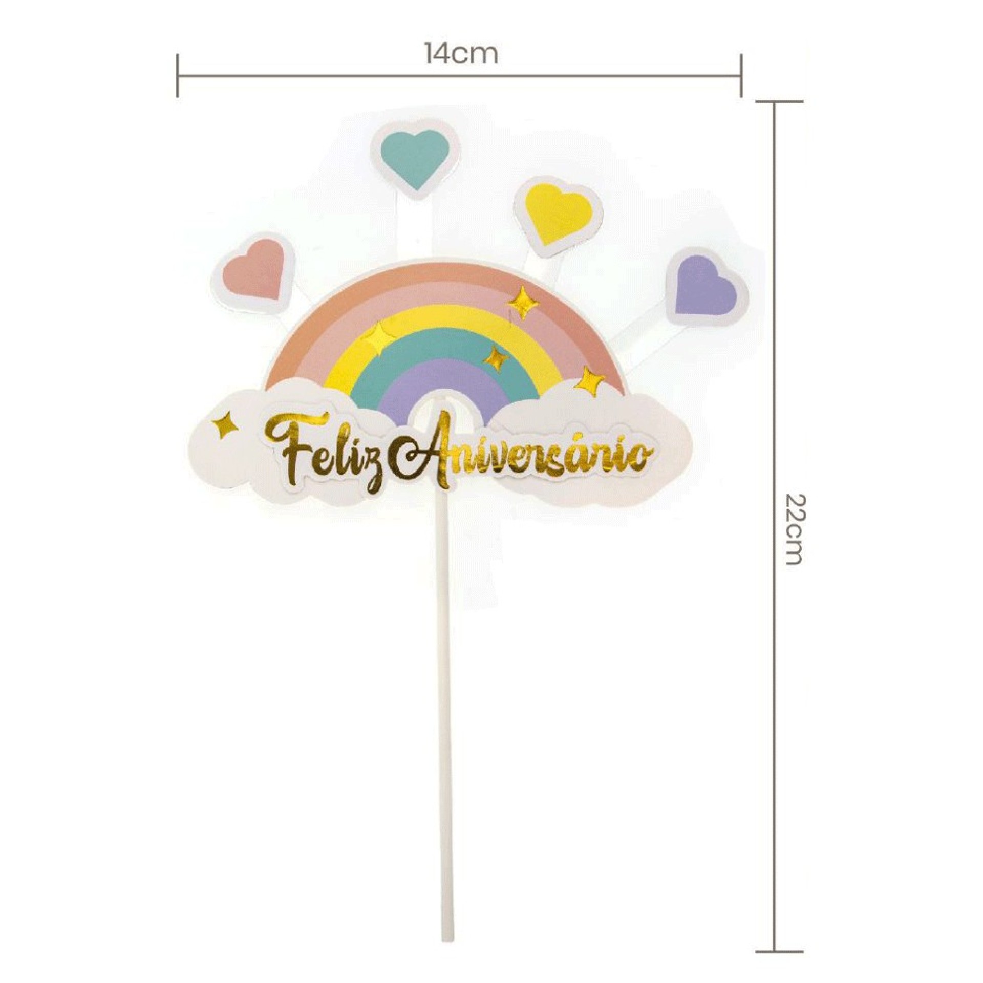 Topo Bolo Feliz Aniversário Arco íris