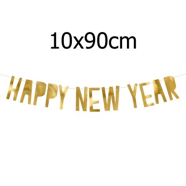 Grinalda Happy New Year Dourada 90cm