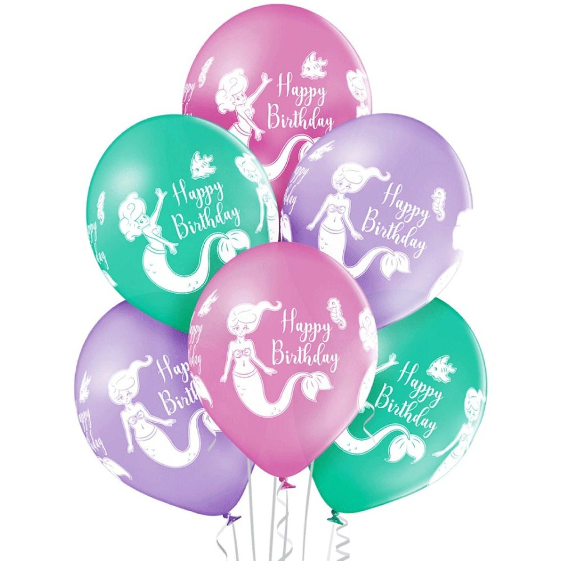 Balões Happy Birthday Sereias 6 unid