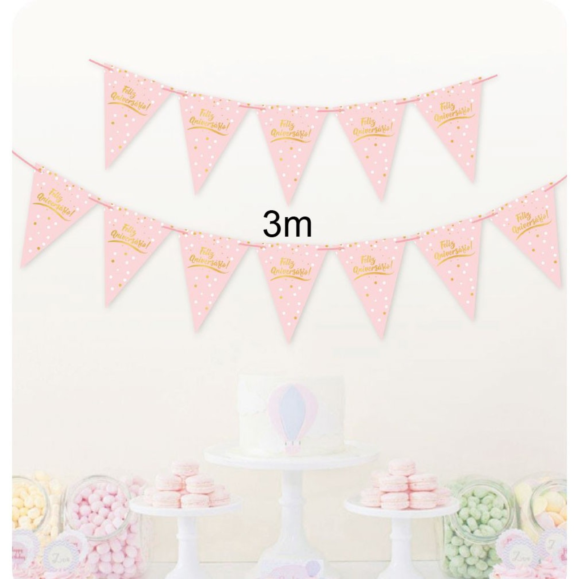 Bandeirolas Feliz Aniversário Rosa 3M