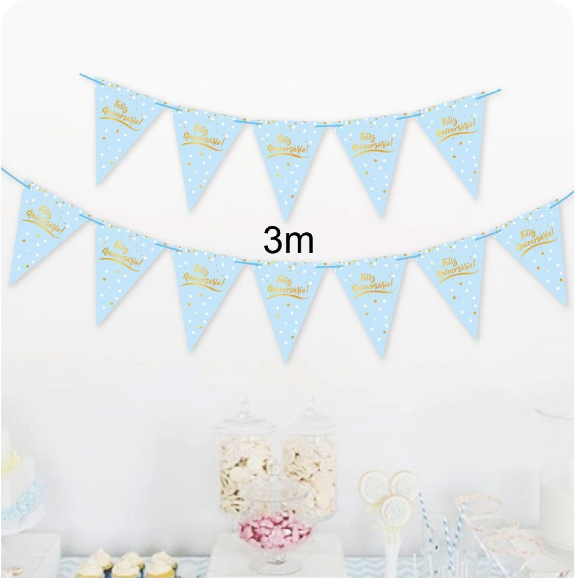 Bandeirolas Feliz Aniversário Azul 3M