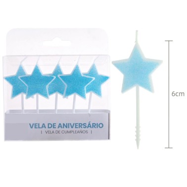 Velas Estrelas Azuis 5 unid