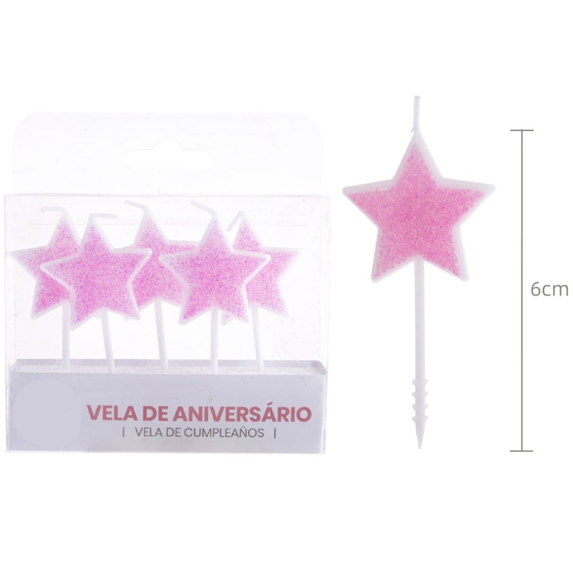 Velas Estrelas Rosa 5 unid