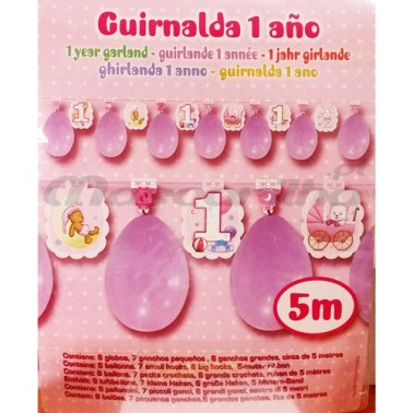 Balões em Grinalda 1 Ano ROSA Balões em Grinalda 1 Ano ROSA