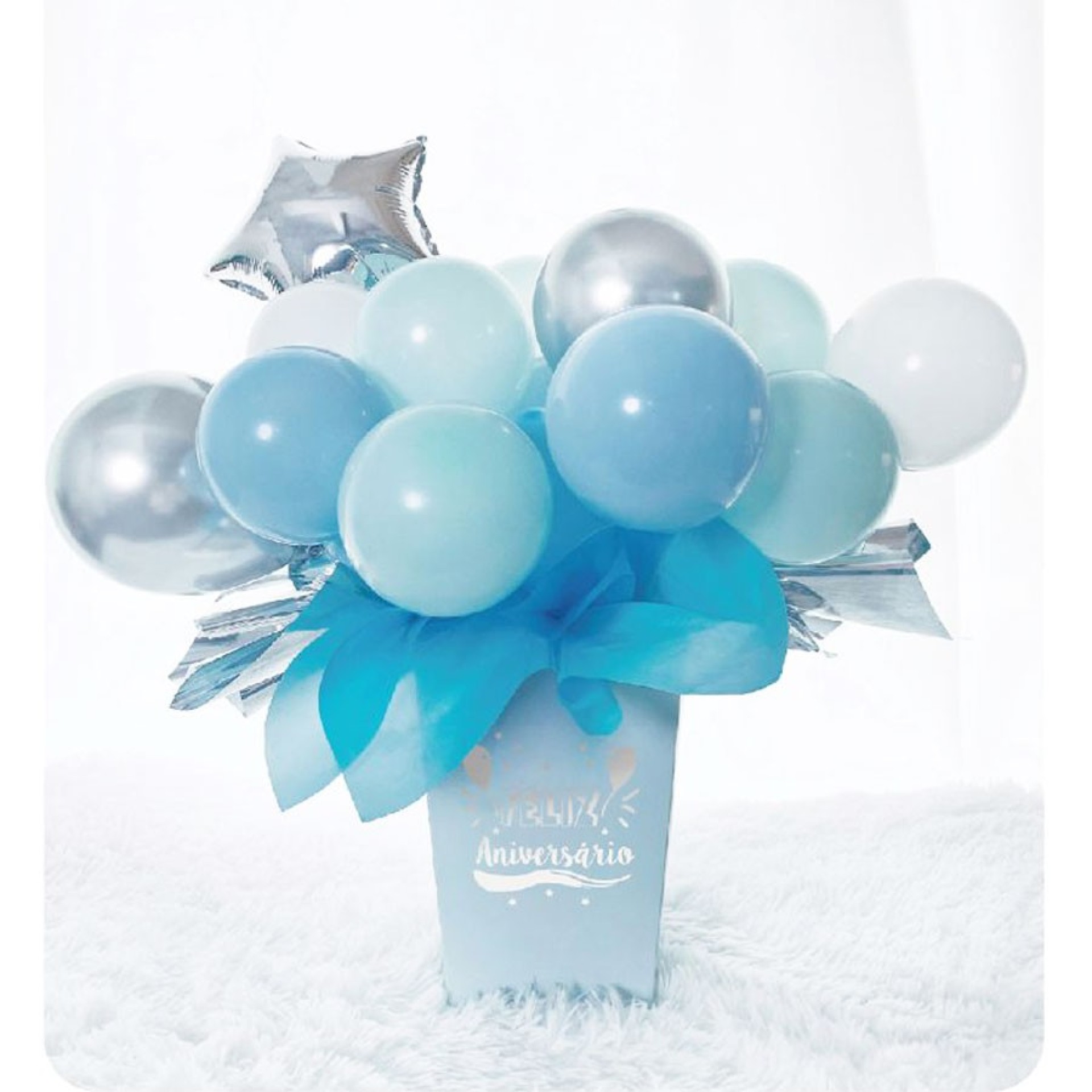 Bouquet Balões Feliz Aniversário Azul