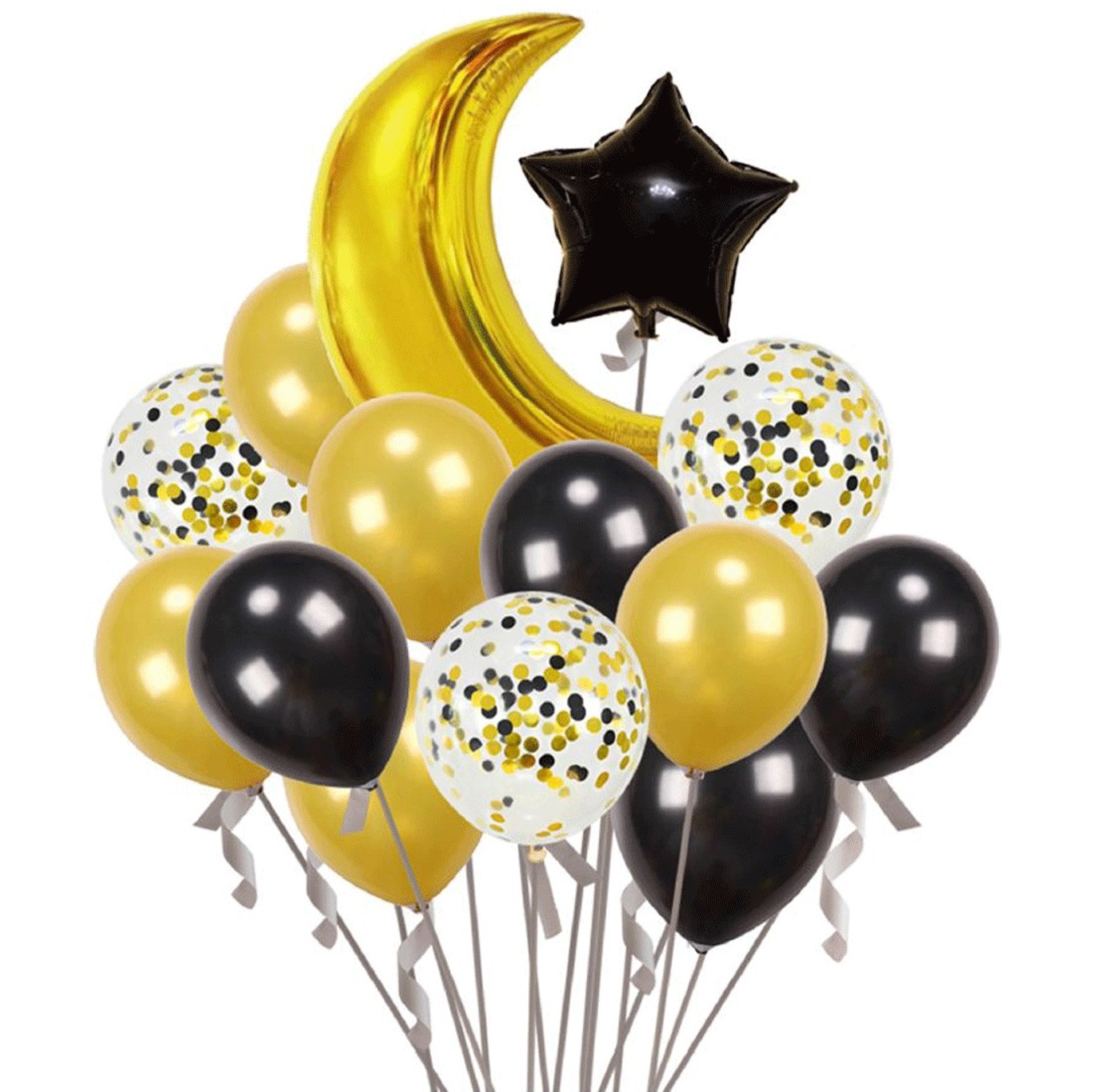Bouquet Balões Preto e Ouro 14 Peças