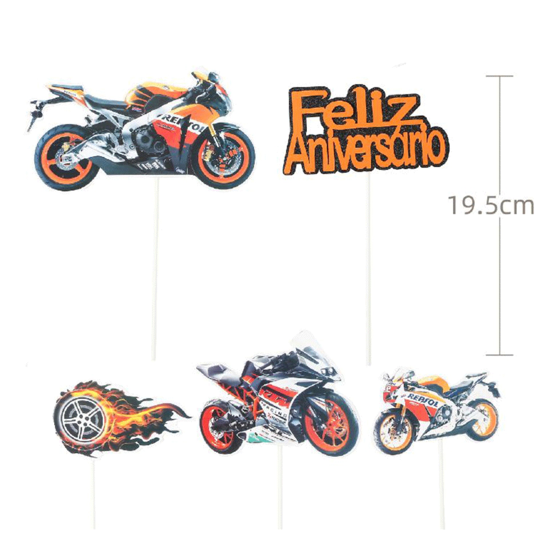 Topo Bolo Motas 5 Peças