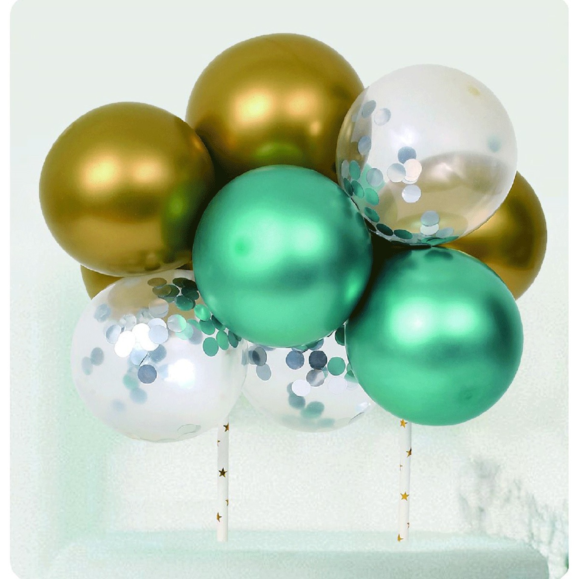 Topo Bolo Mini Balões Verde Ouro 10 Unid