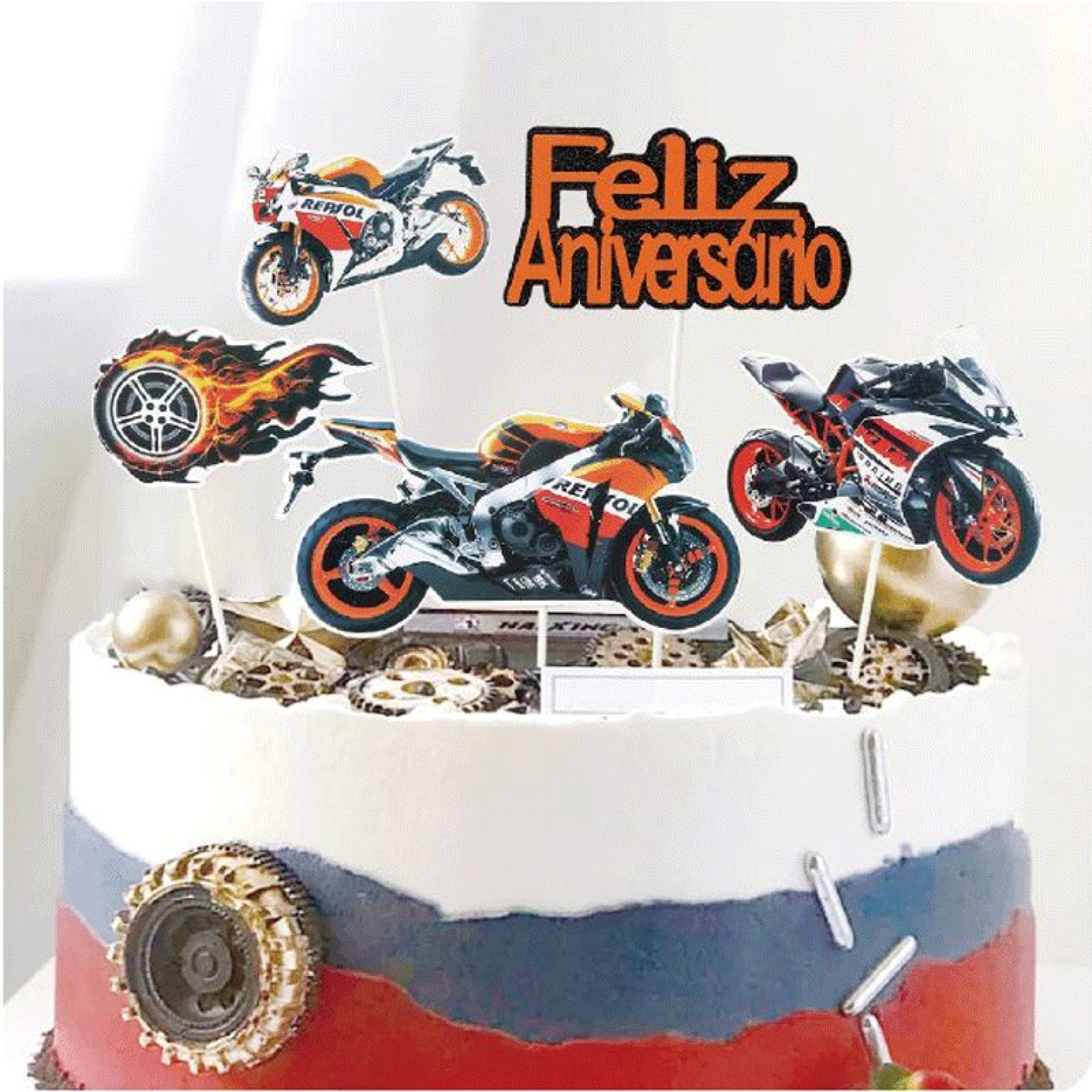 Topo Bolo Motas 5 Peças