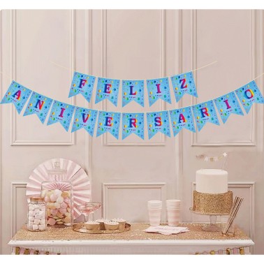 Grinalda Feliz Aniversario Azul 5m
