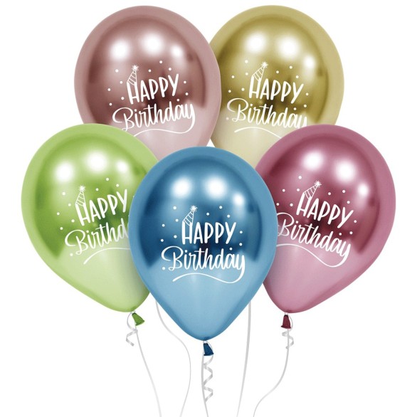 Balões Birthday Chrome 5 Unid