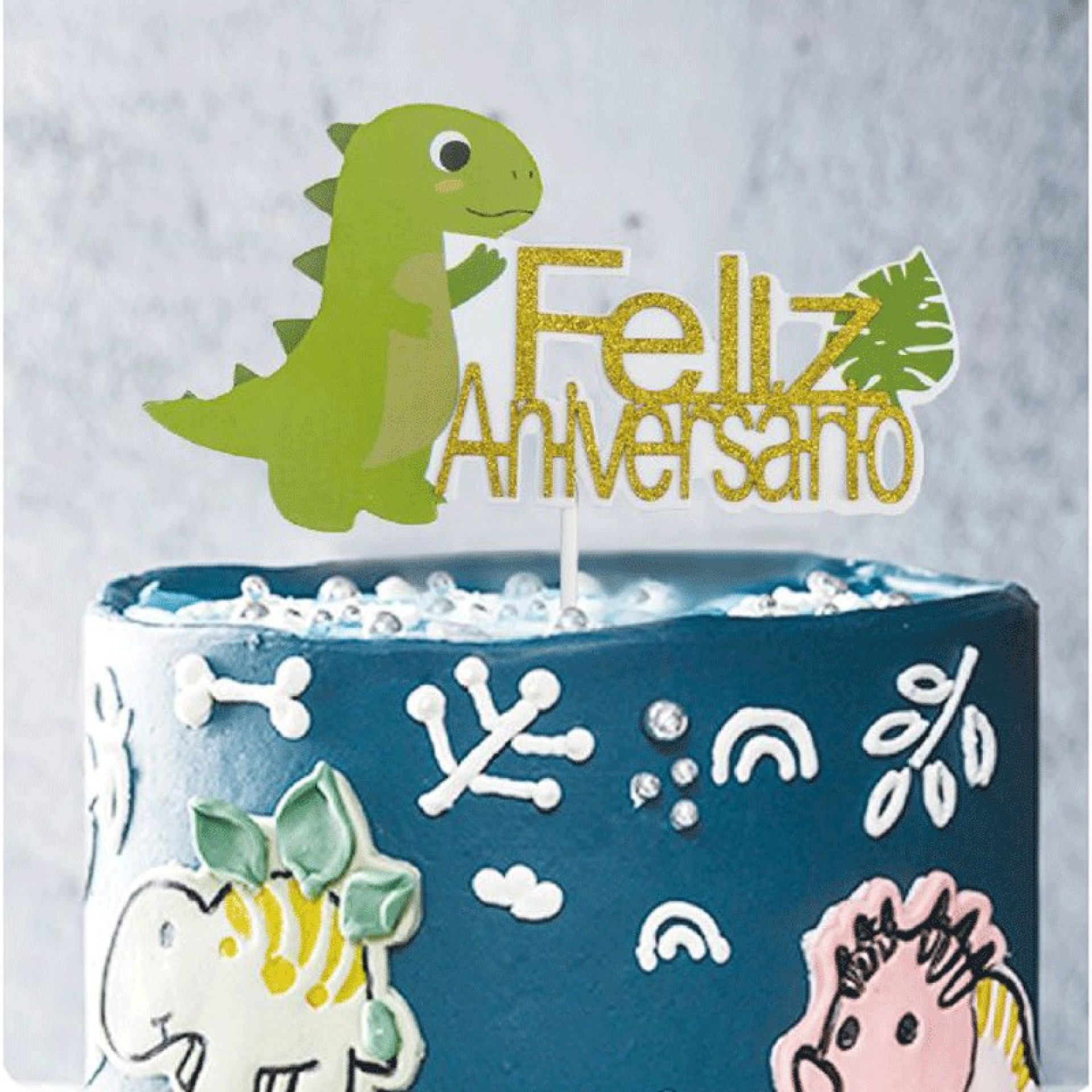 Topo Bolo Dino Feliz Aniversário