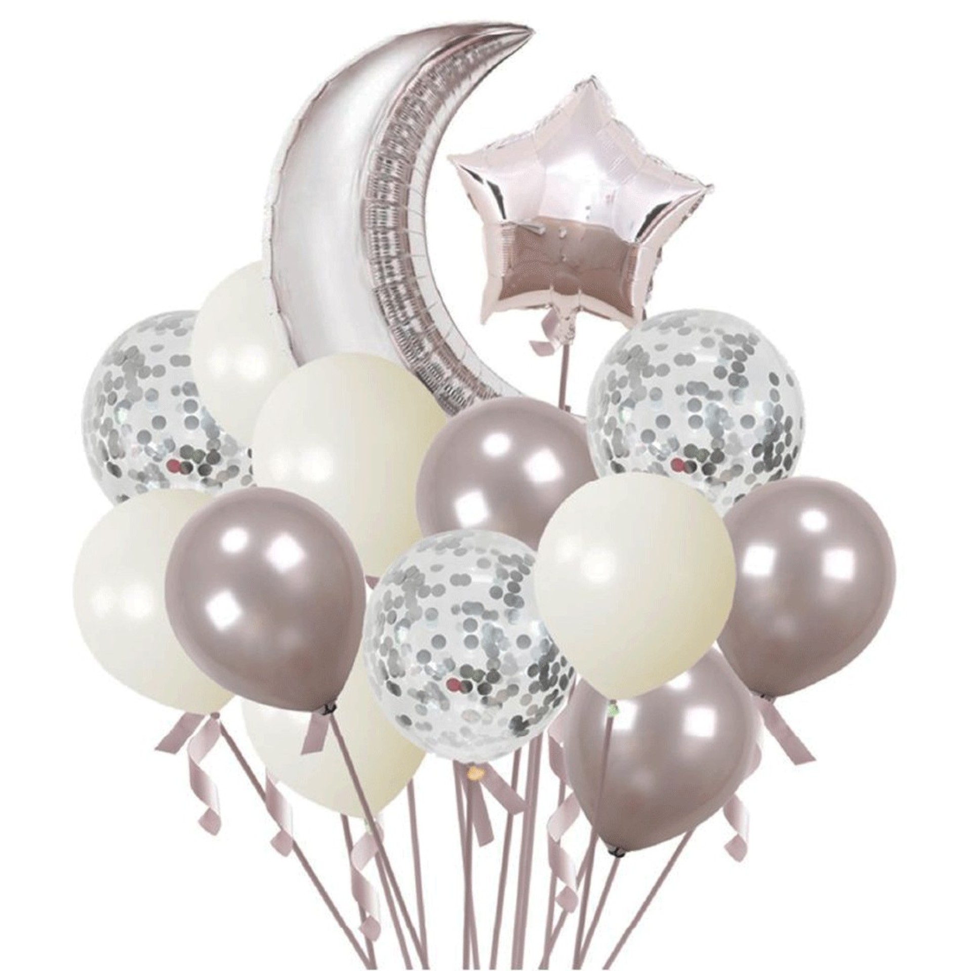 Kit Balões Prata e Branco 14 Peças