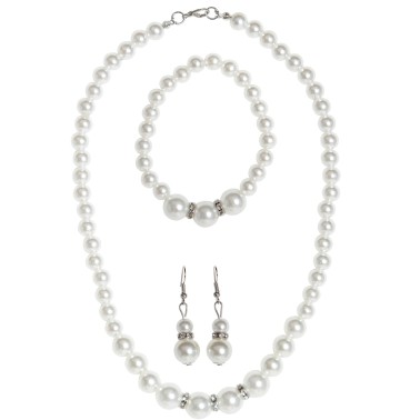 Kit Colar Brincos e Pulseira Perolas
