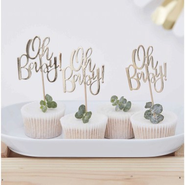 12 Gold Oh Baby Cupcake Toppers