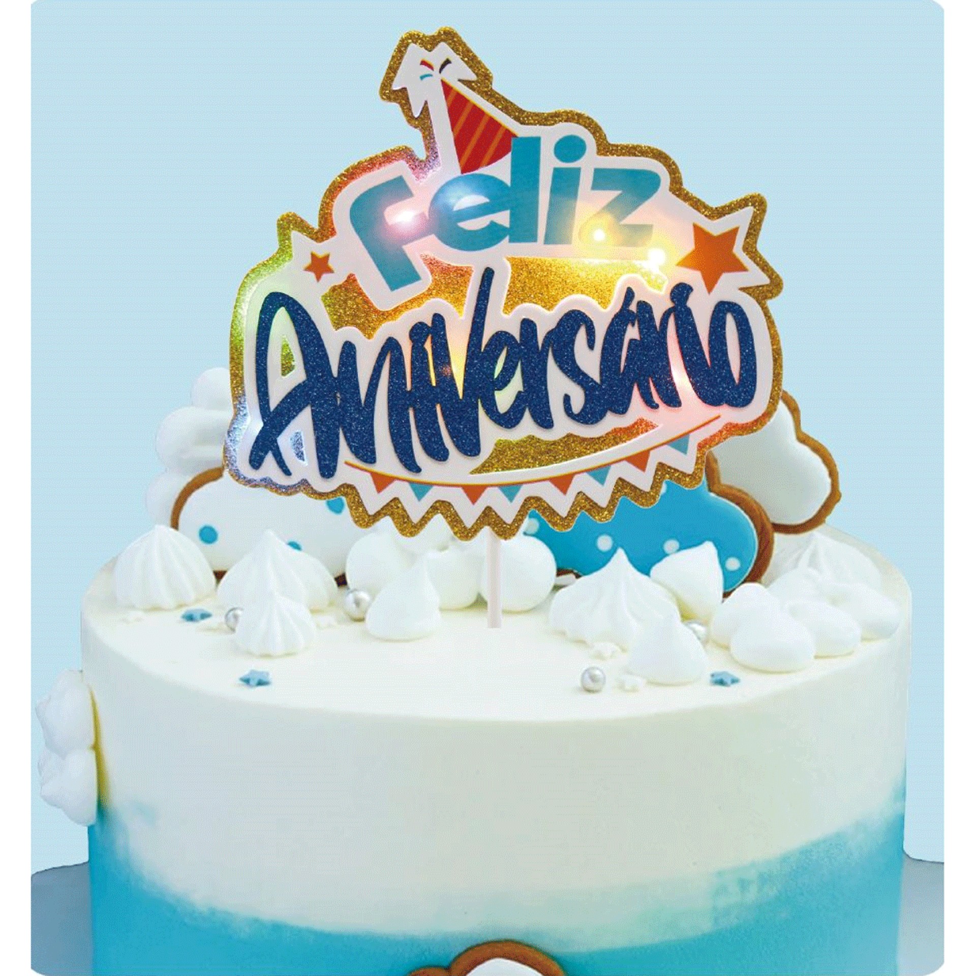 Topo Bolo Feliz Aniversário Com Luz