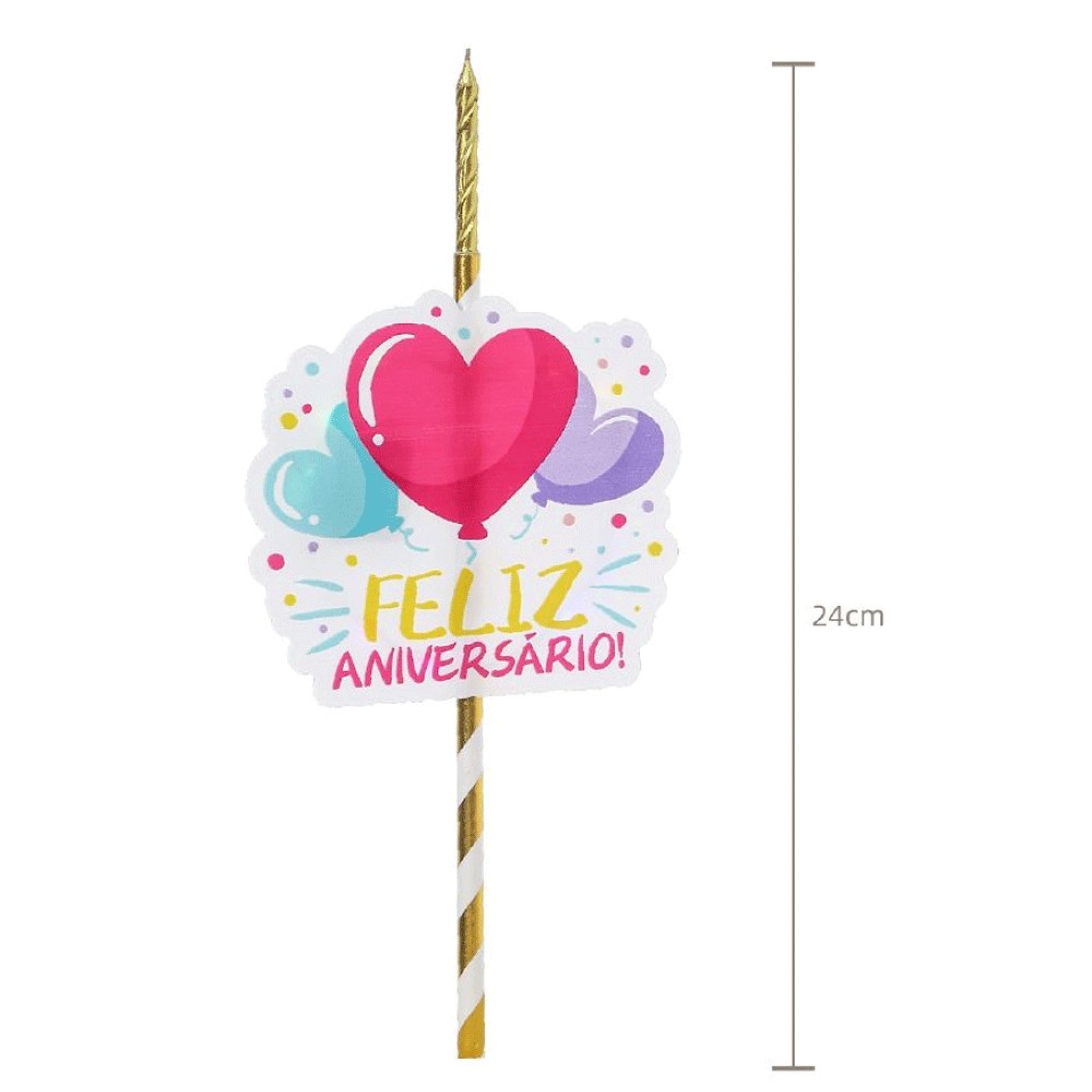 Vela Feliz Aniversario Corações com Luz