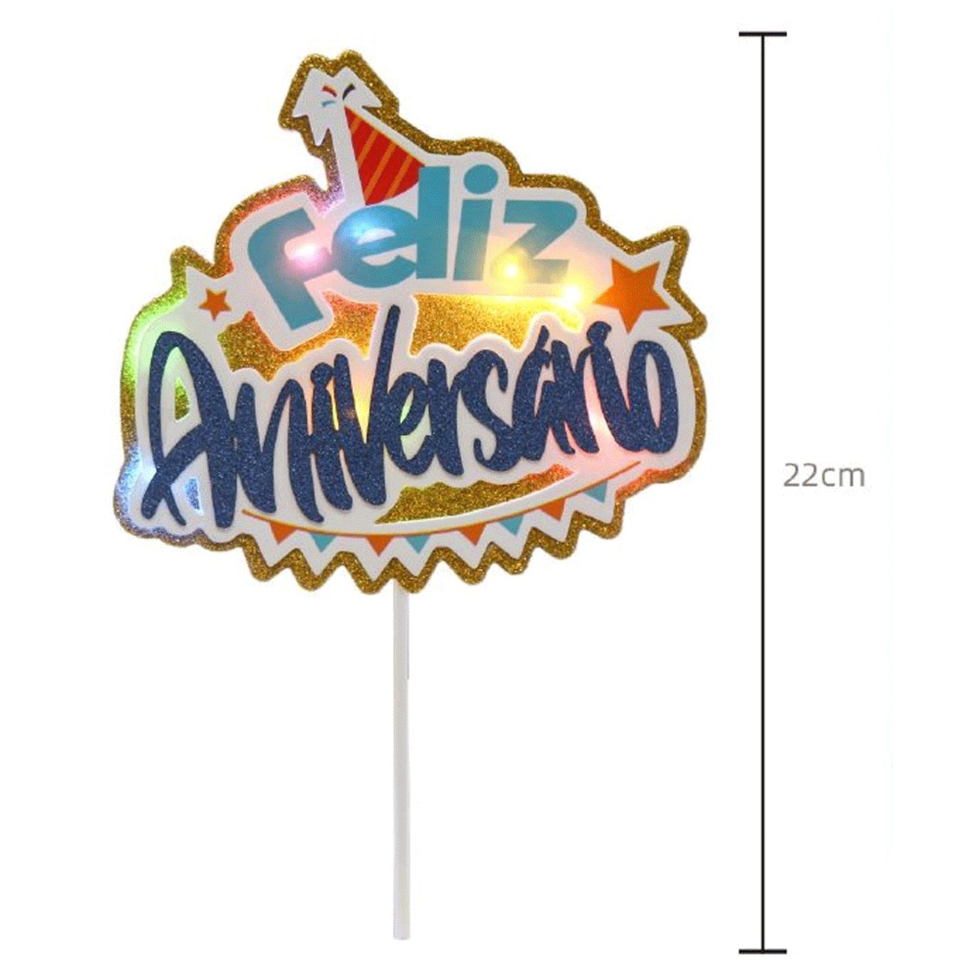 Topo Bolo Feliz Aniversário Com Luz