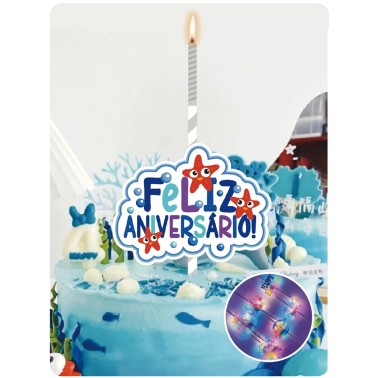 Vela Feliz Aniversario Estrelas do Mar com Luz Vela Feliz Aniversario Estrelas do Mar com Luz