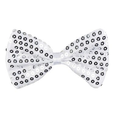 Papillon Branco com Brilhantes Prateados (Laço) Papillon Branco com Brilhantes Prateados (Laço)