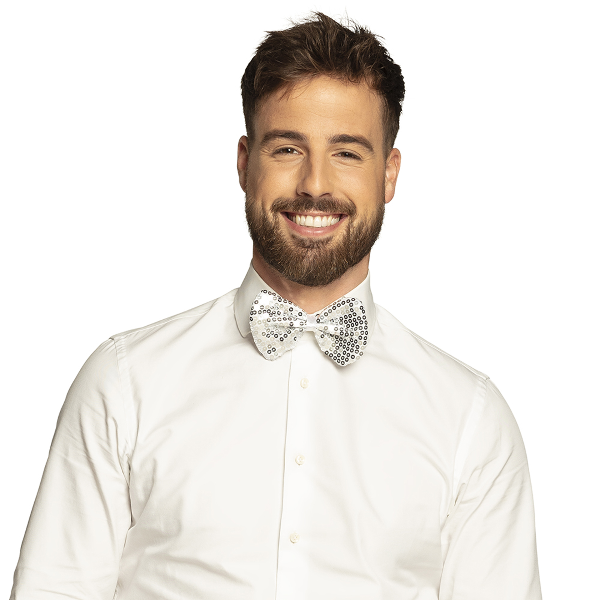 Papillon Branco com Brilhantes Prateados (Laço)