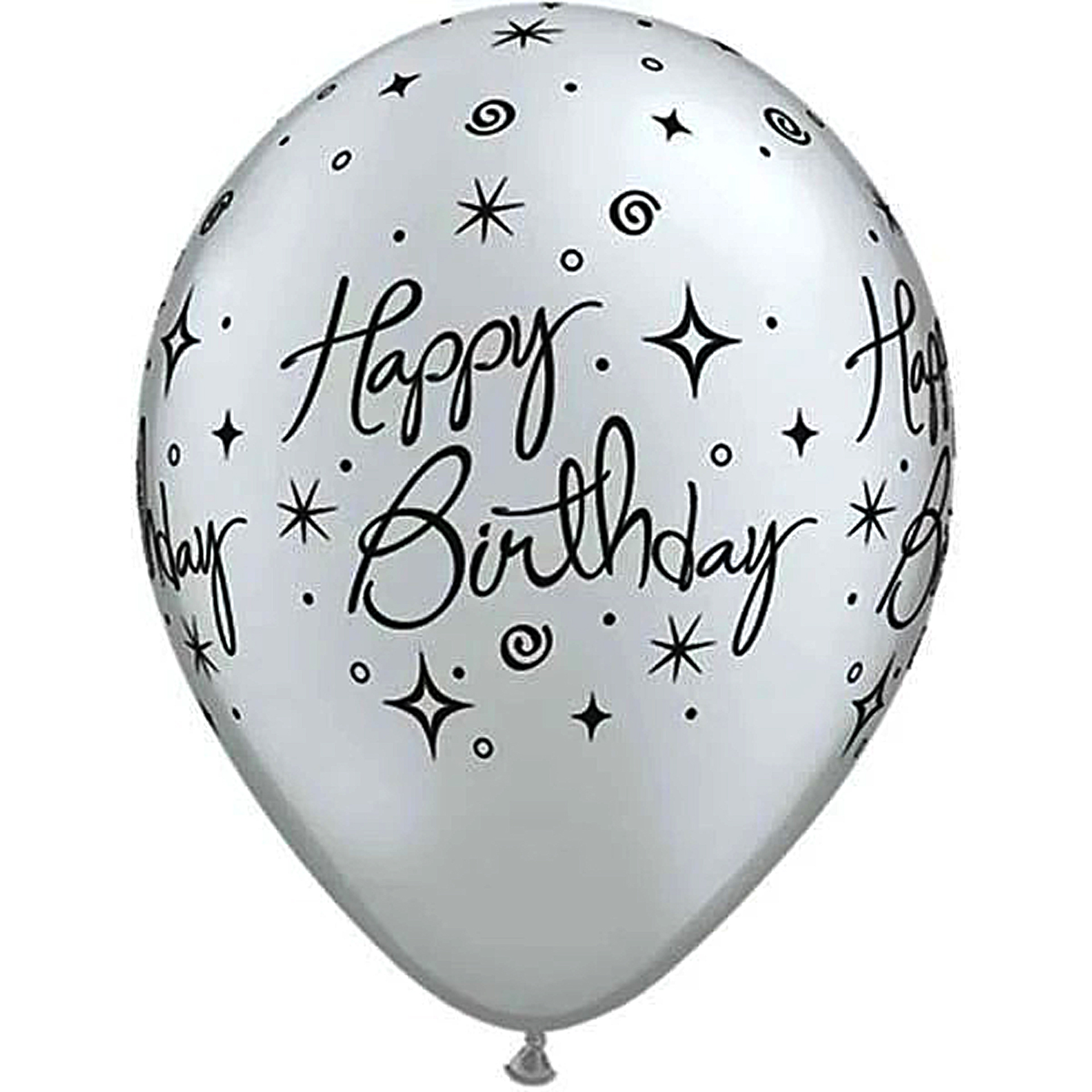 6 Balões Prata Happy Birthday