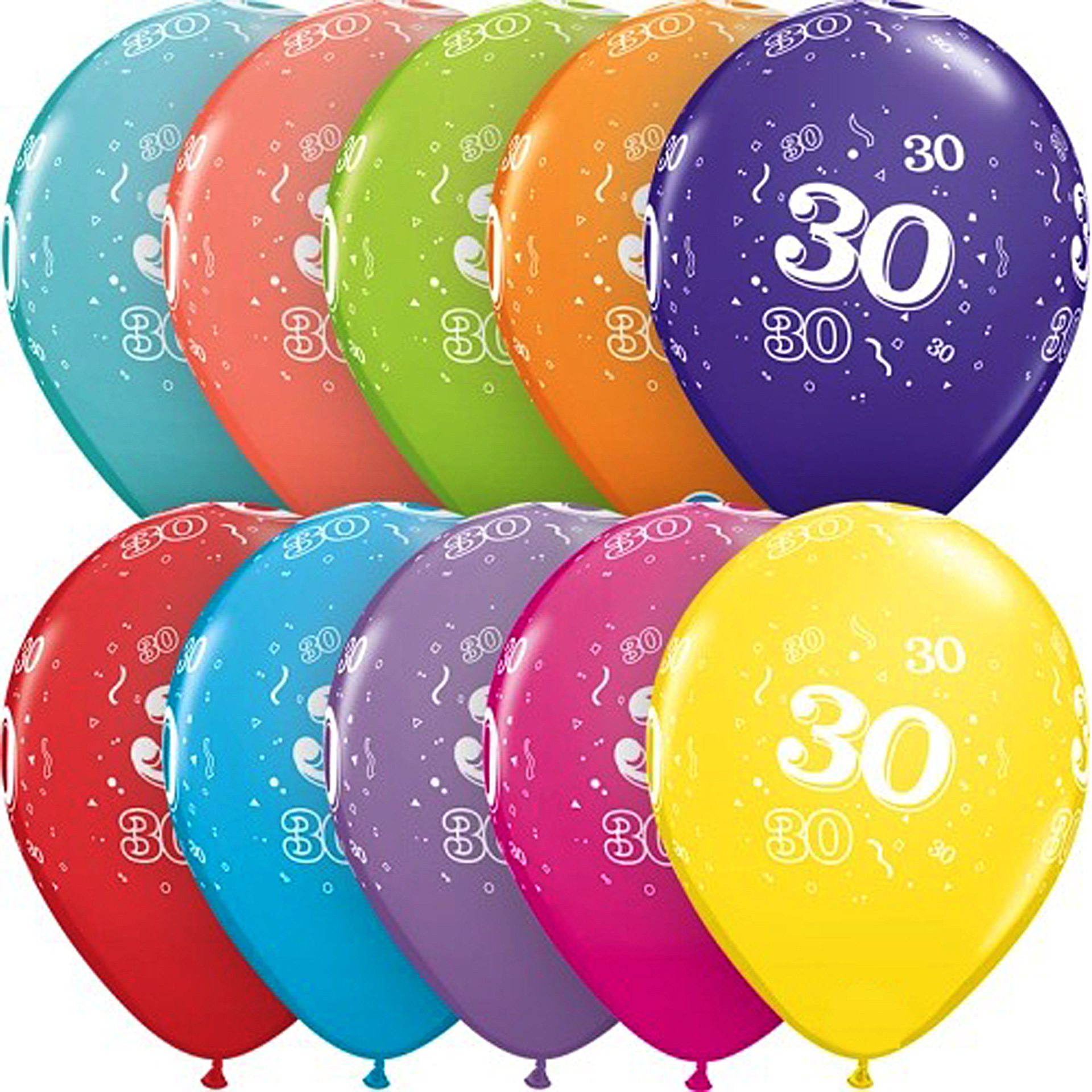 Balões 30 Anos Coloridos 6 Unidades