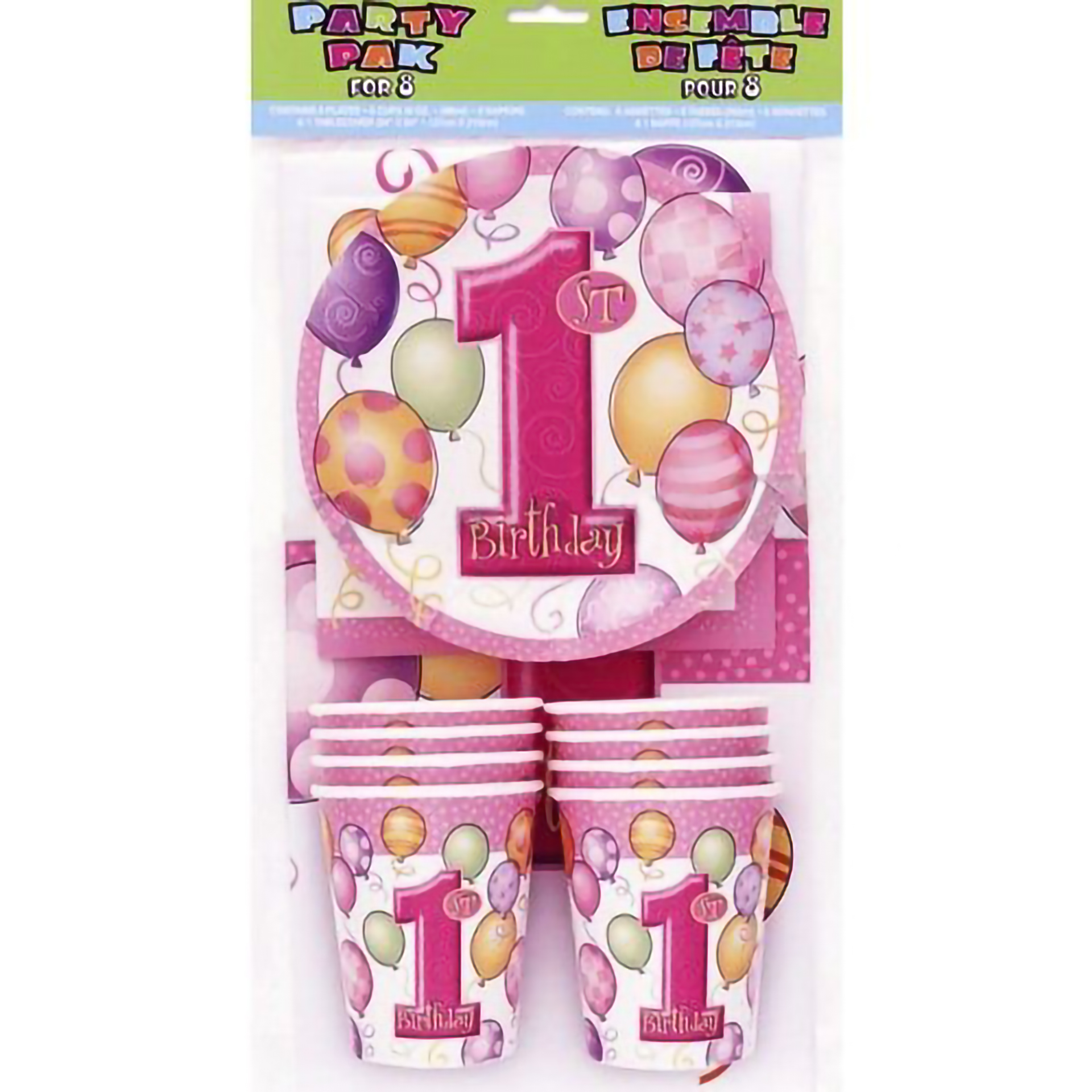 Pack Festa 1º Aniversário ROSA 8 unid