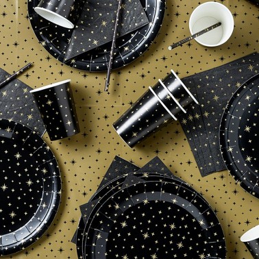 Kit de Mesa Festa Preta e Dourada Kit de Mesa Festa Preta e Dourada