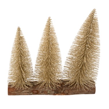 Tronco Com 3 Pinheiros Dourados