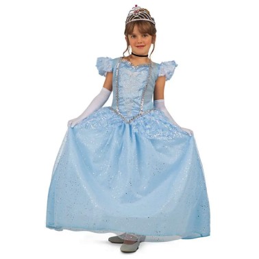 Fato Bela Princesa Azul Menina-5-6 anos