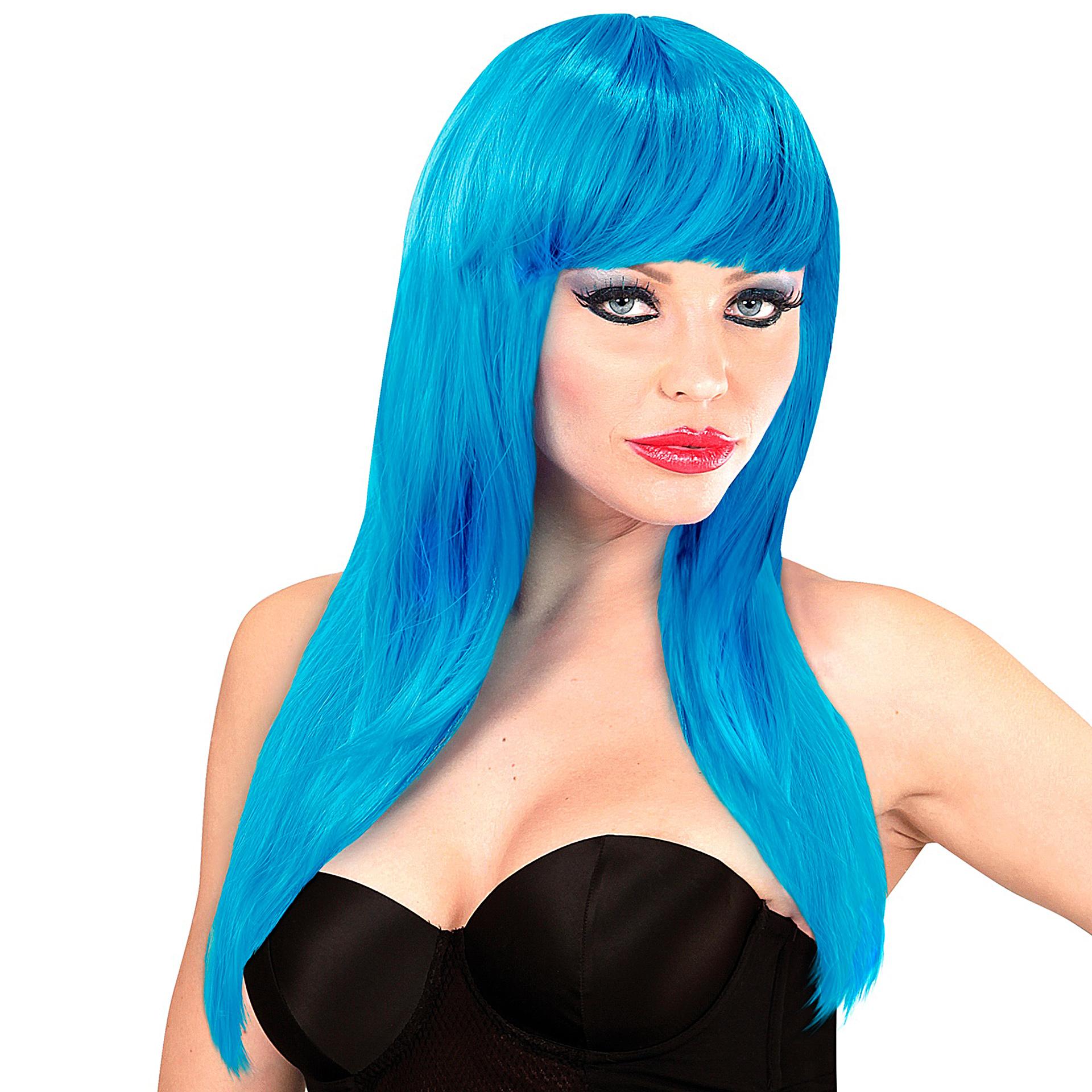 Peruca Franja Azul Turquesa