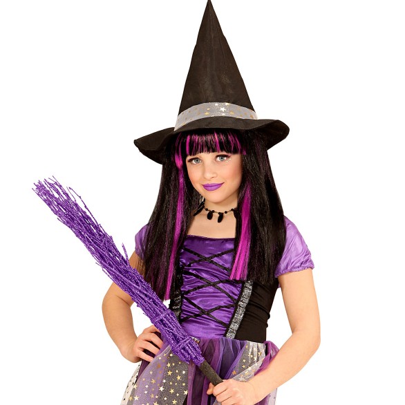 Peruca Bruxa Preta e Roxa Menina